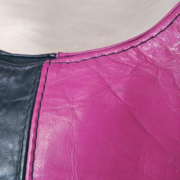 Custom Made Half Black and Half Pink-Purple / Fuchsia Leather Mini Handb… - Picture 7 of 14